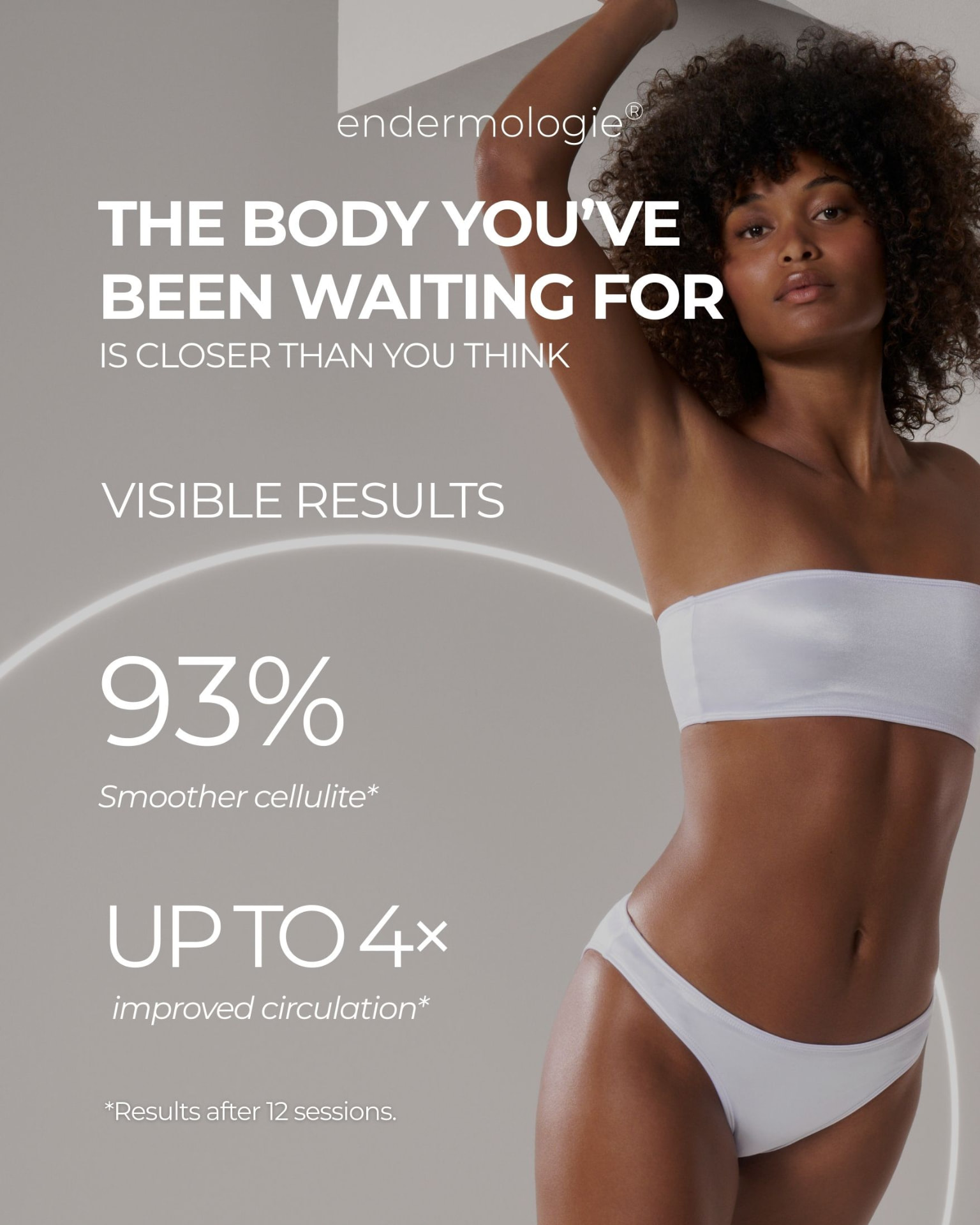 Endermologie educational graphic noting 93% smoother cellulite and up to 4x improved circulation after 12 sessions.