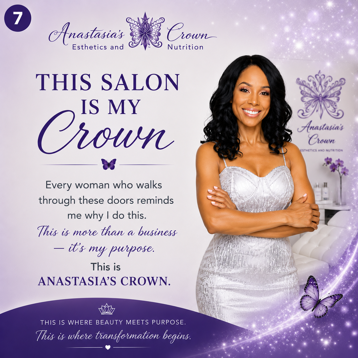 Founder Yvette Royal beside the words “This salon is my crown”.