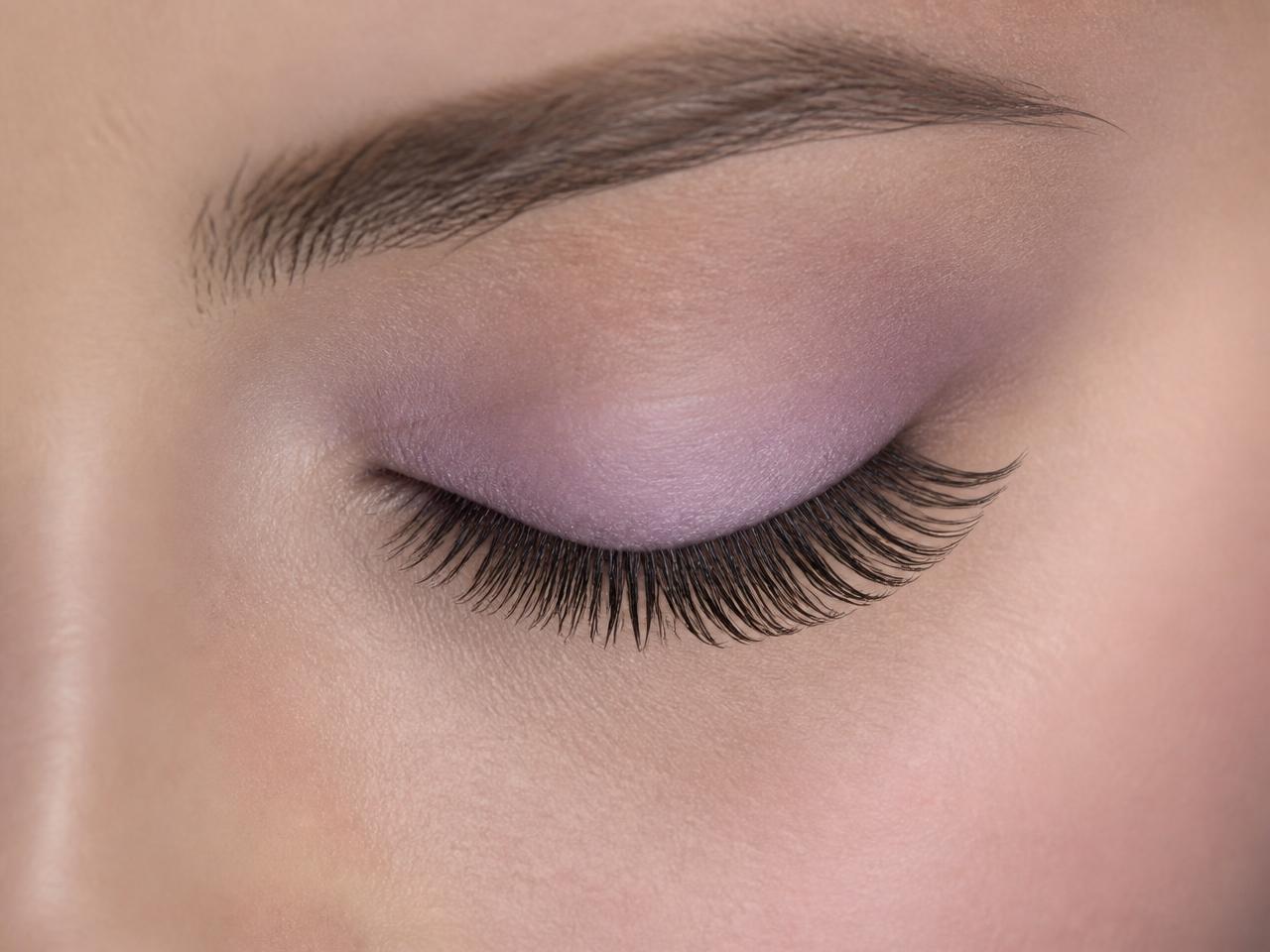Close-up of individually applied lash extensions.